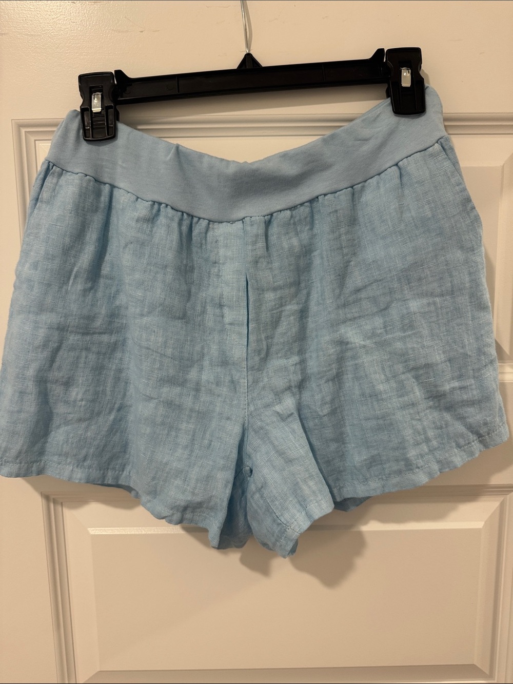 Women's High-Waist Light Blue Linen Shorts